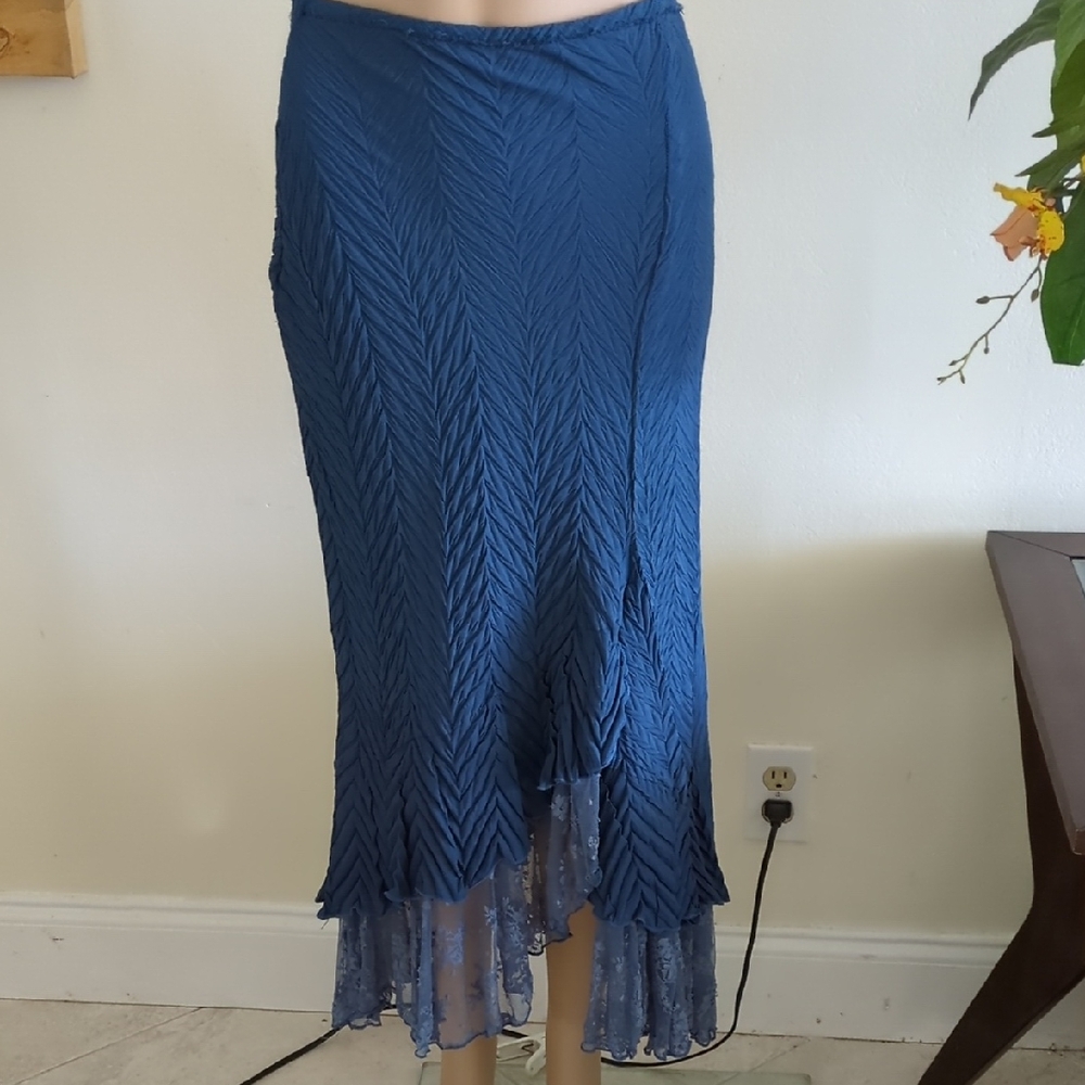 Blue Asymmetrical Trumpet Midi Skirt